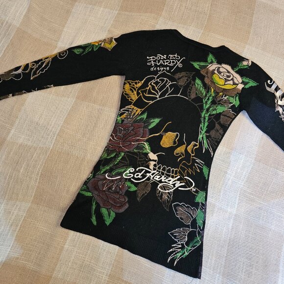 y2k Mobwife McBling Blokecore Ed Hardy Tiger Logo Babydoll Long Sleeve Tee - Picture 5 of 6